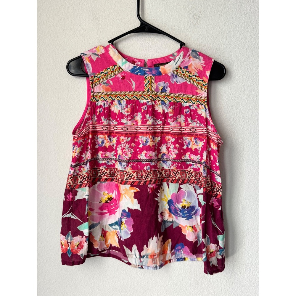 Vineet Bahl Pink Floral Embroidered Sleeveless Blouse Size S Boho Keyhole Back